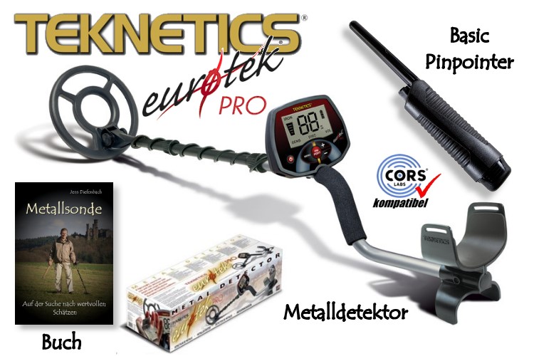 Teknetics Eurotek PRO (LTE) Ausrüstungspaket (Metalldetektor & Basic Pinpointer & Schatzsucherhandbuch)
