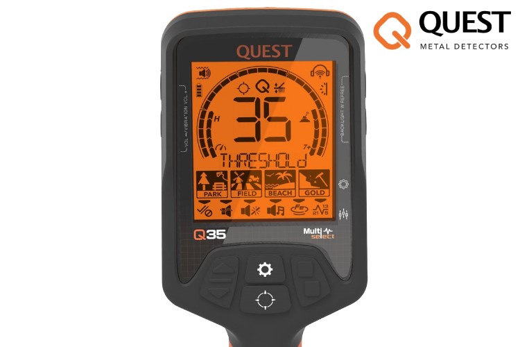 Quest Q35 Metalldetektor mit Funkkopfhörer & Xpointer Pinpointer (orange) & Schatzsucherhandbuch